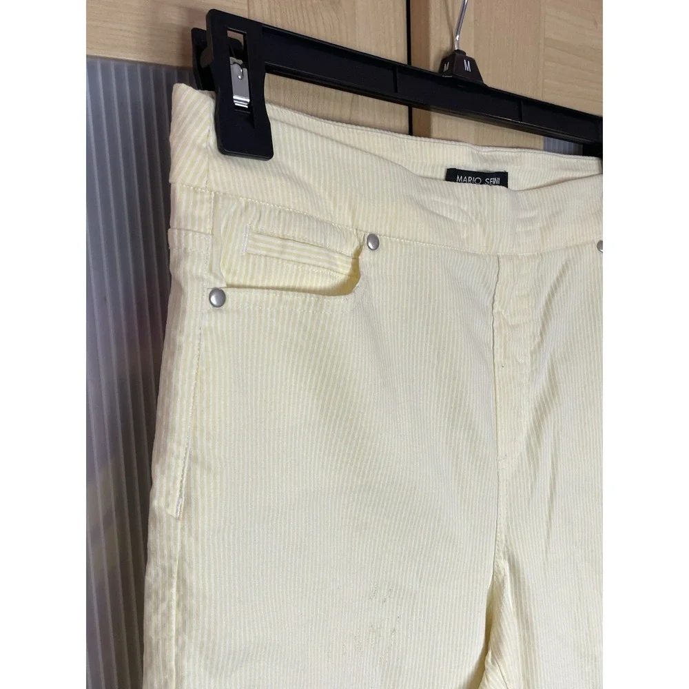 Mario Serrani Women's Comfy Stretch Capri Pants Sz M Yellow White Striped Summer